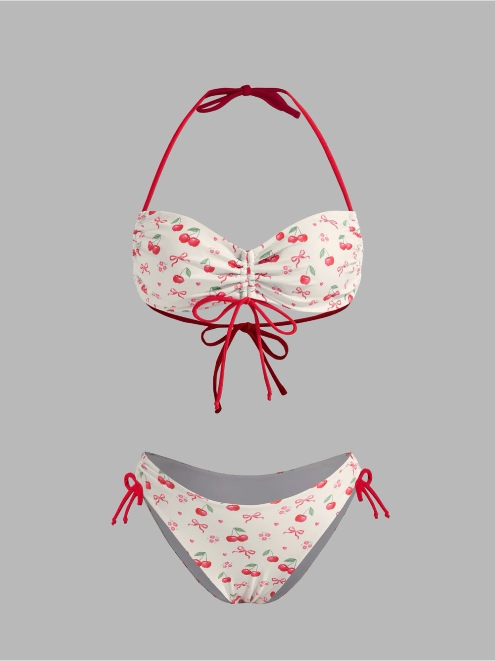 Cider White Cherry Print Bikini with Red Trim NWT (L)